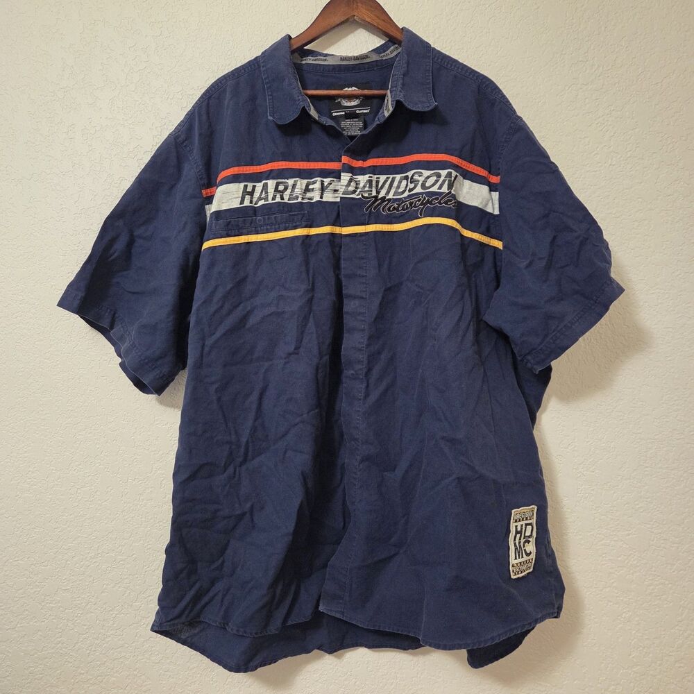 Harley Davidson Navy Casual Button Down Shirt Men’s Size 4XL Snap Closure